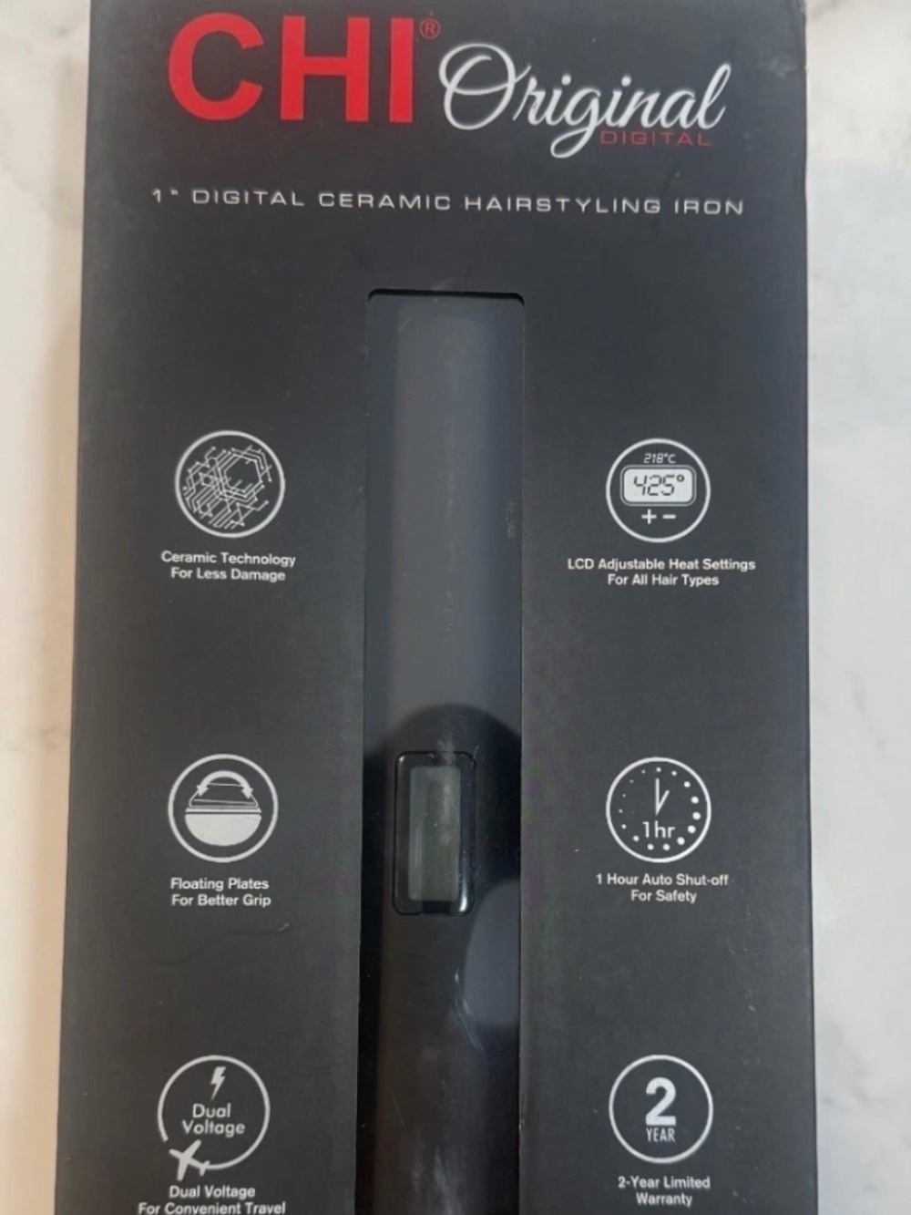 CHI Original Digital 1 in Ceramic Styling Iron, Adjustable Heat, Black